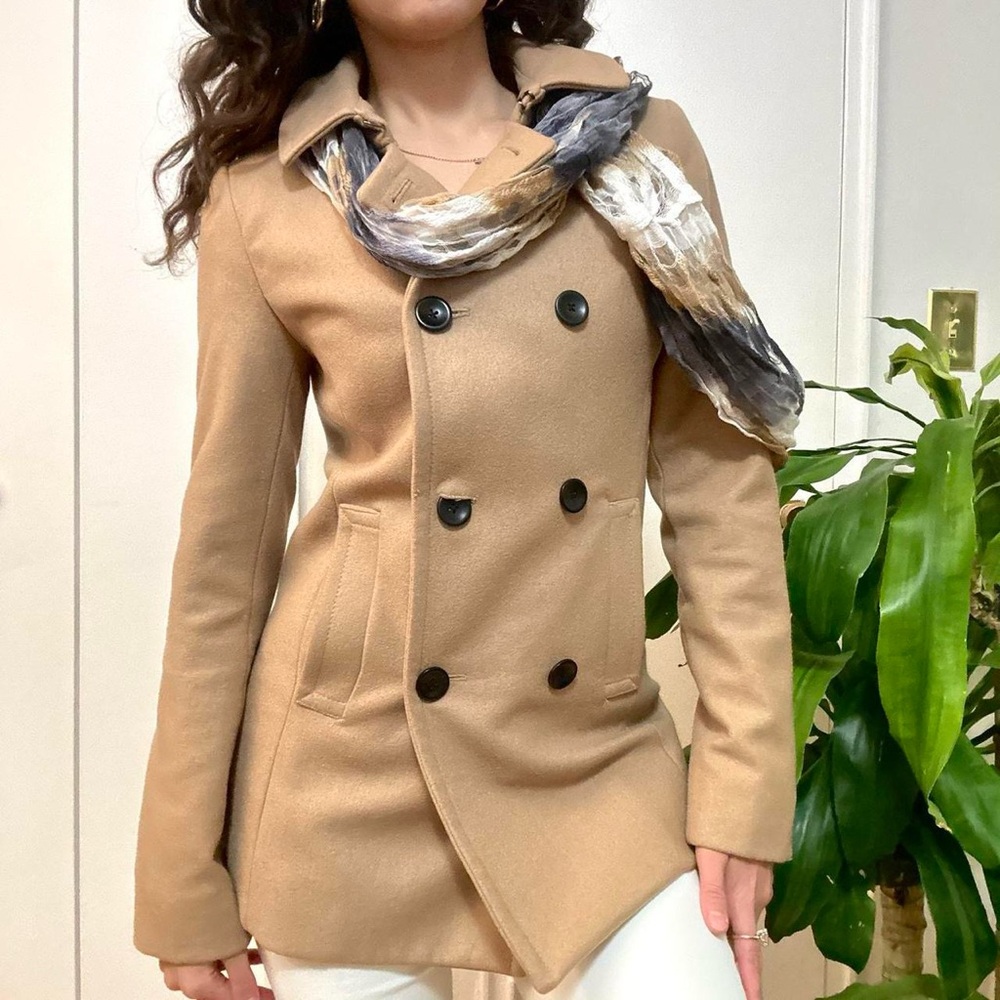 Chic Par by Jacob Wool Pea Coat Tan Like New, Size Small